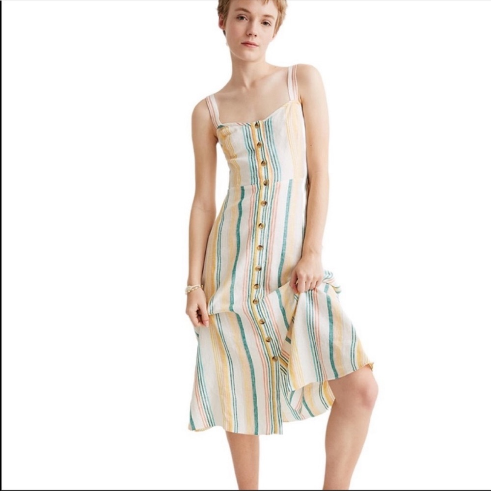 NWT Madewell Fitted Bodice Linen Midi Dress SZ 4